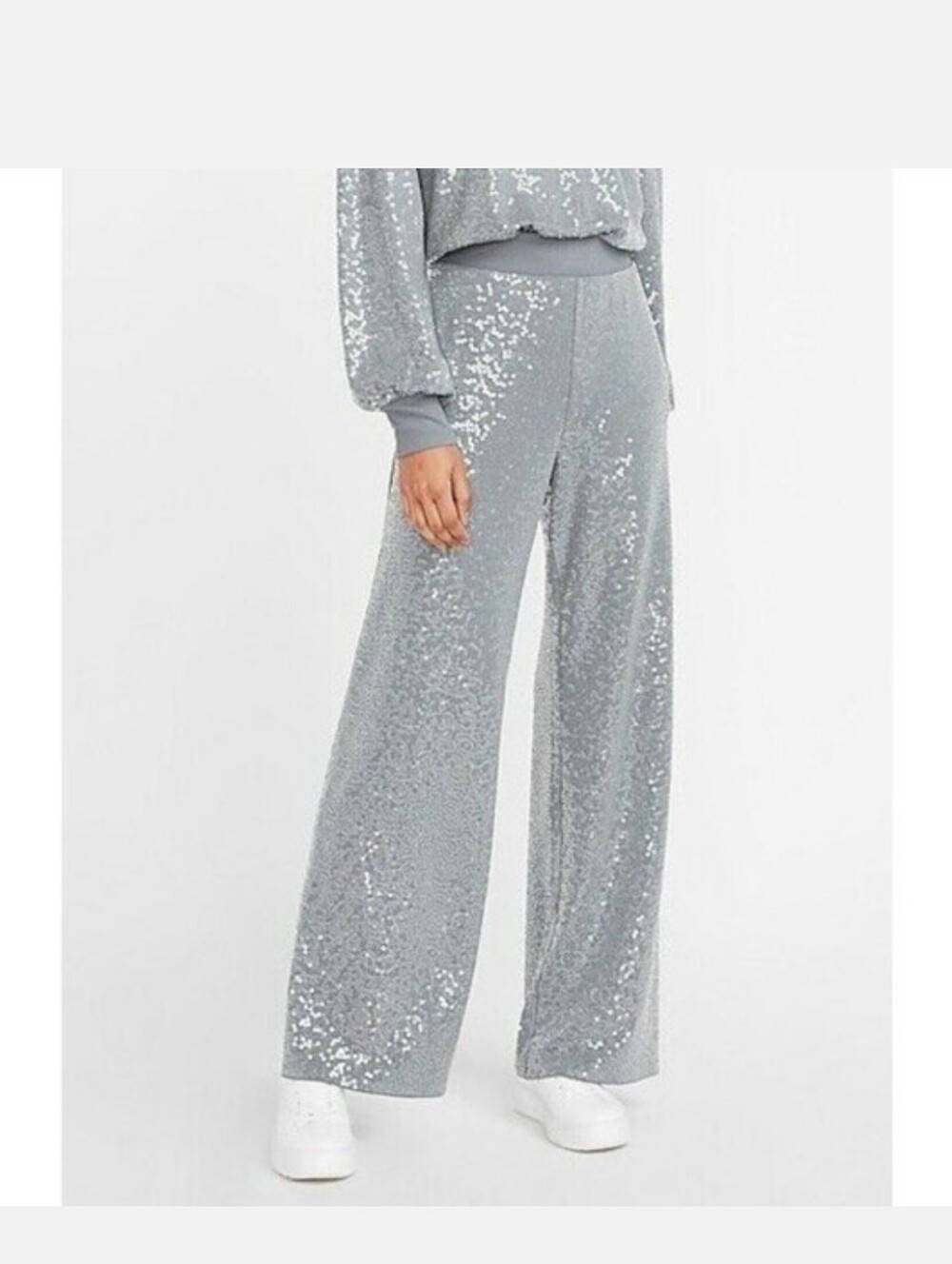 Express Gray Sequin Wide Leg Pants, Size Small